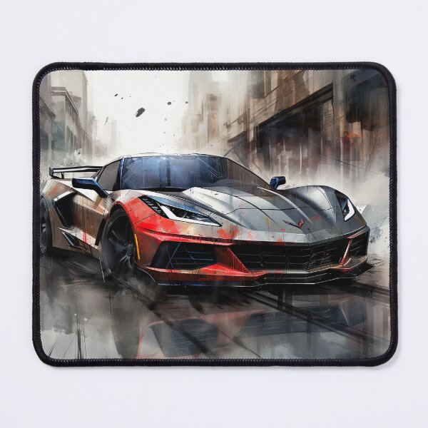 Item preview, Red and black Chevrolet C8 Corvette Stingray sports car on a busy road at dusk designed and sold by Jerhus.