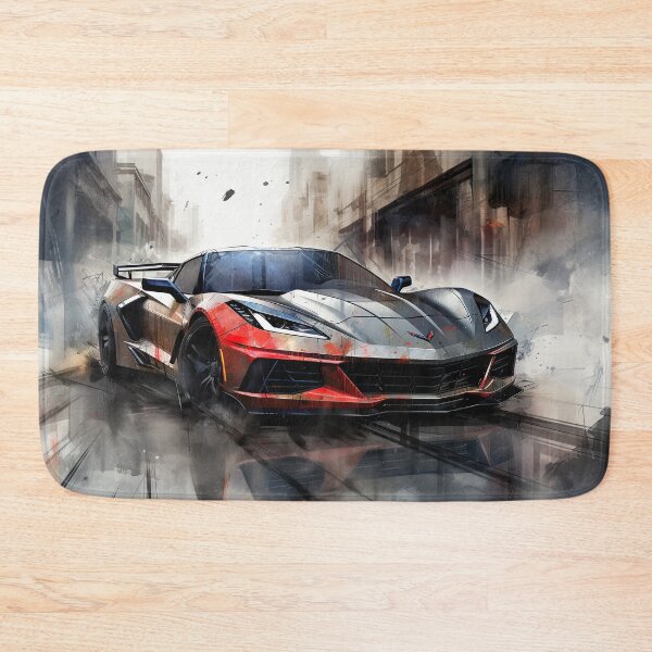 Item preview, Red and black Chevrolet C8 Corvette Stingray sports car on a busy road at dusk designed and sold by Jerhus.