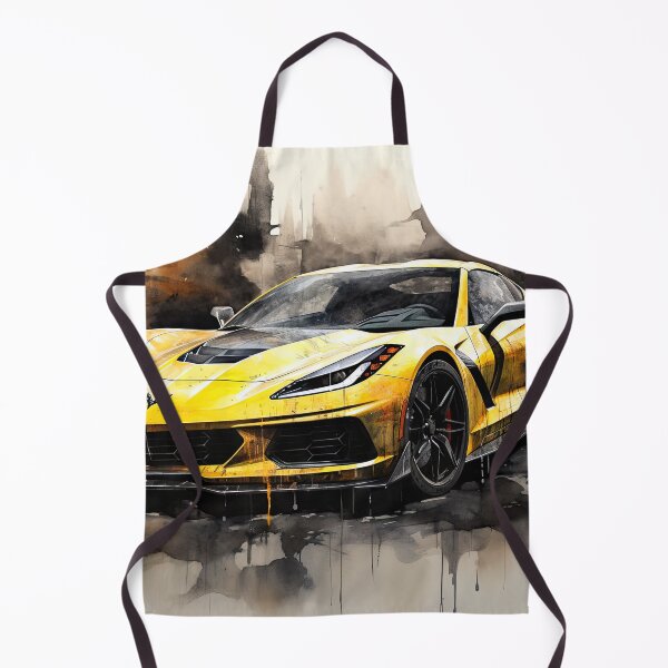Item preview, A bright yellow Chevrolet C8 Corvette Stingray sports car against an artistic background, capturing speed and elegance at dusk designed and sold by Jerhus.