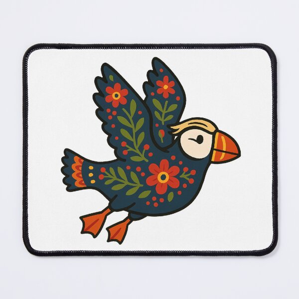 Item preview, Cute Flying Patterned Puffin - Scandinavian Folk Art by heidiannemorris © designed and sold by FOLK ART FUSION by heidiannemorris.