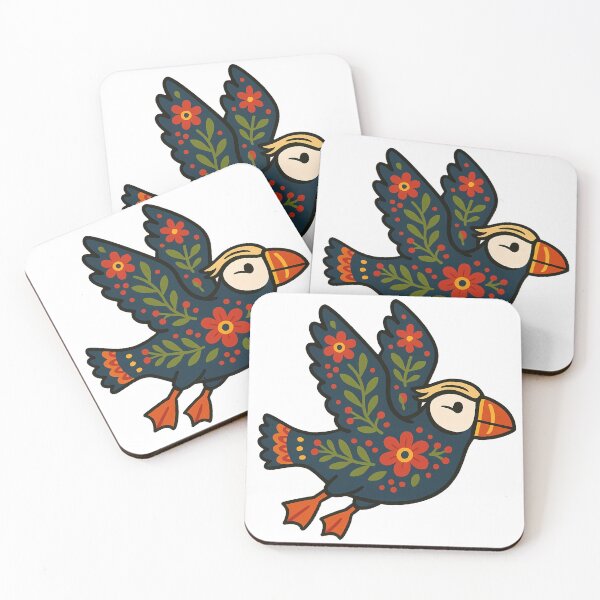 Item preview, Cute Flying Patterned Puffin - Scandinavian Folk Art by heidiannemorris © designed and sold by FOLK ART FUSION by heidiannemorris.