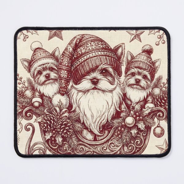Item preview, Christmas Yorkie Terrier Dogs in Winter Hats Vintage Festive Holiday Illustration designed and sold by Octavia Soldani.