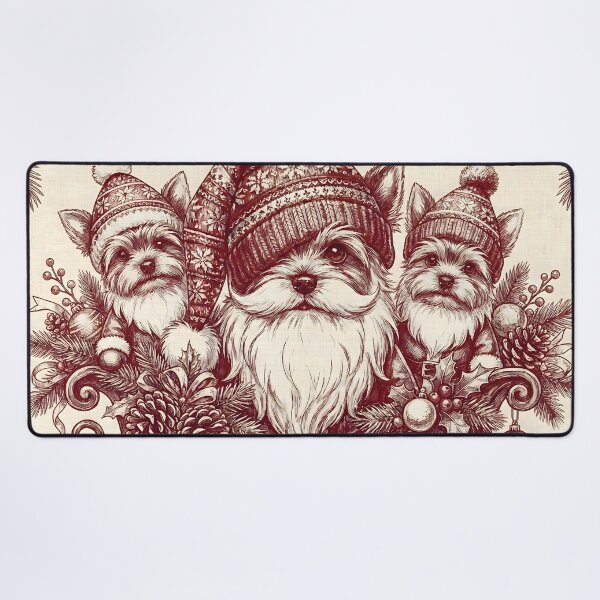 Item preview, Christmas Yorkie Terrier Dogs in Winter Hats Vintage Festive Holiday Illustration designed and sold by Octavia Soldani.
