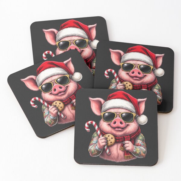 Item preview, Ultra-Christmas Pig – Festive Rebel | Tattooed Christmas Pig with Cookie designed and sold by ColorSplash123.