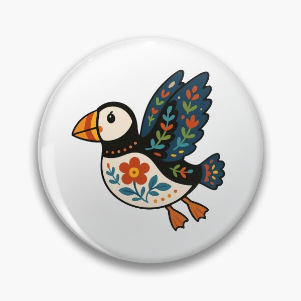 Item preview, Cute Flying Patterned Puffin - Scandinavian Folk Art by heidiannemorris © designed and sold by FOLK ART FUSION by heidiannemorris.