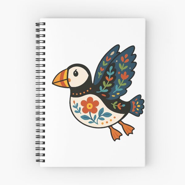Item preview, Cute Flying Patterned Puffin - Scandinavian Folk Art by heidiannemorris © designed and sold by FOLK ART FUSION by heidiannemorris.