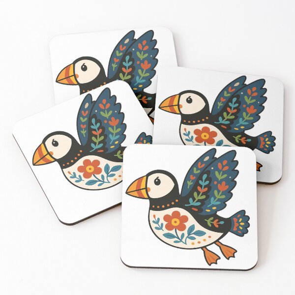 Item preview, Cute Flying Patterned Puffin - Scandinavian Folk Art by heidiannemorris © designed and sold by FOLK ART FUSION by heidiannemorris.