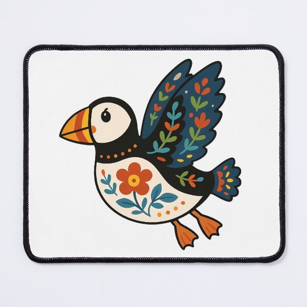 Item preview, Cute Flying Patterned Puffin - Scandinavian Folk Art by heidiannemorris © designed and sold by FOLK ART FUSION by heidiannemorris.