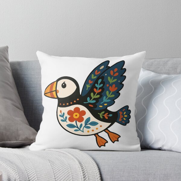 Item preview, Cute Flying Patterned Puffin - Scandinavian Folk Art by heidiannemorris © designed and sold by FOLK ART FUSION by heidiannemorris.