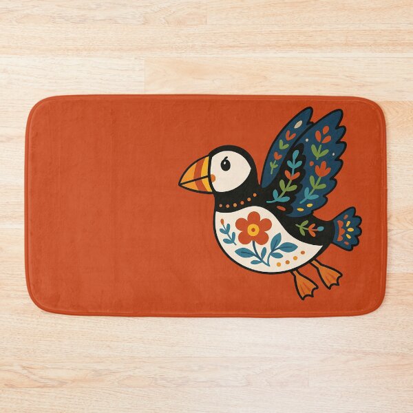 Item preview, Cute Flying Patterned Puffin - Scandinavian Folk Art by heidiannemorris © designed and sold by FOLK ART FUSION by heidiannemorris.