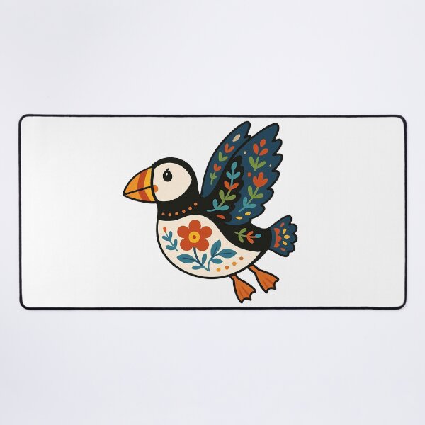 Item preview, Cute Flying Patterned Puffin - Scandinavian Folk Art by heidiannemorris © designed and sold by FOLK ART FUSION by heidiannemorris.