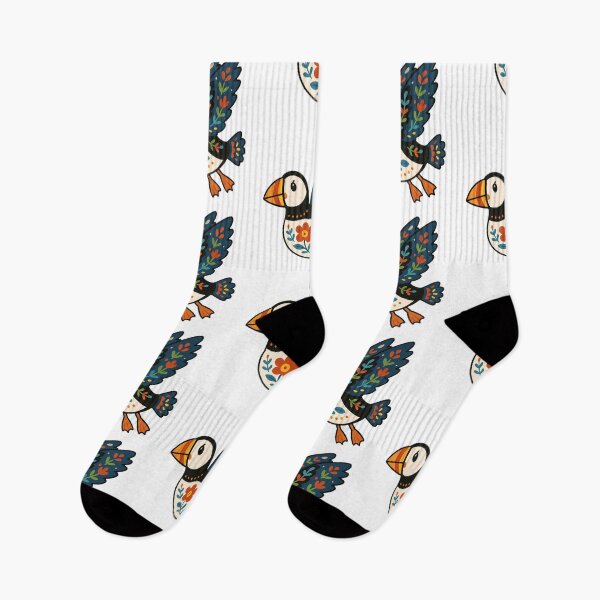 Item preview, Cute Flying Patterned Puffin - Scandinavian Folk Art by heidiannemorris © designed and sold by FOLK ART FUSION by heidiannemorris.