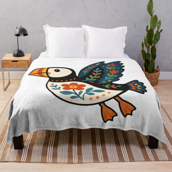 Item preview, Cute Flying Patterned Puffin - Scandinavian Folk Art by heidiannemorris © designed and sold by FOLK ART FUSION by heidiannemorris.