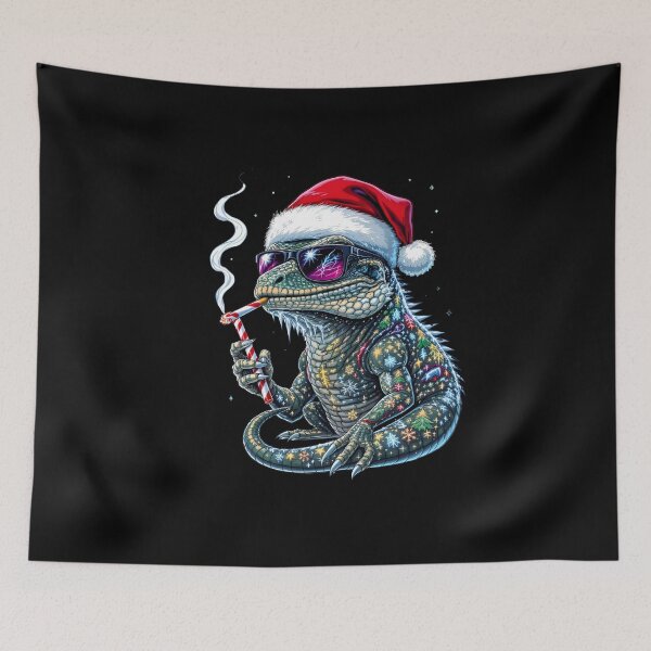 Item preview, Ultra-Christmas Lizard – Snowstorm Rebel | Tattooed Frost Lizard with Candy Cane Cigarette designed and sold by ColorSplash123.