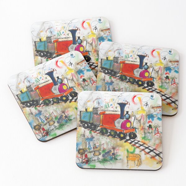 Item preview, A COLORFUL DRAWING MADE BY CHILDREN OF A LITTLE TRAIN designed and sold by infinitearte.