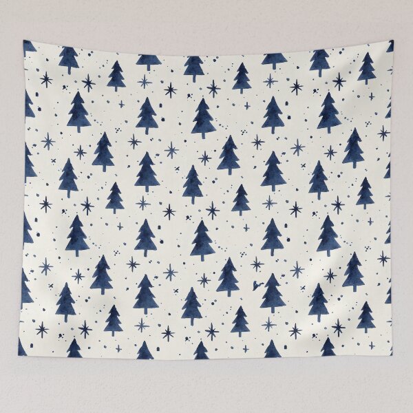Item preview, Indigo Watercolor Christmas Tree Seamless Pattern designed and sold by homydesign.