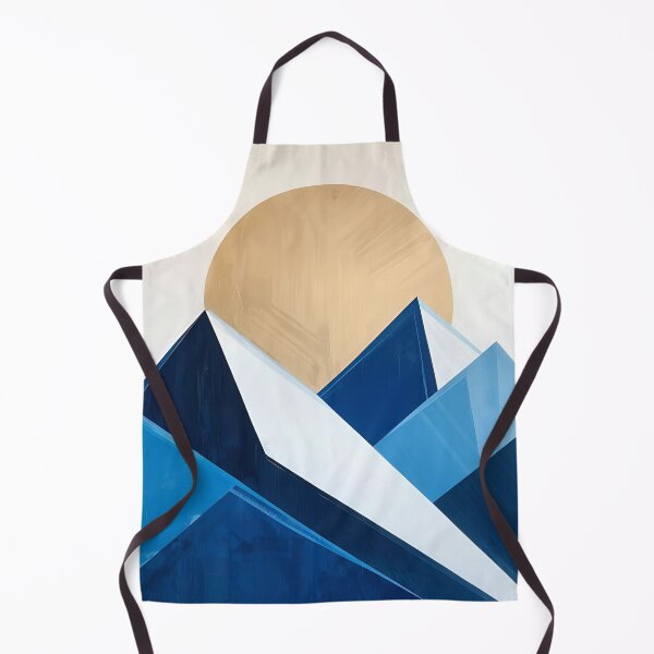 Item preview, Modern Geometric Mountain Art – Abstract Blue Peaks with Golden Sun designed and sold by SimplyJasper.