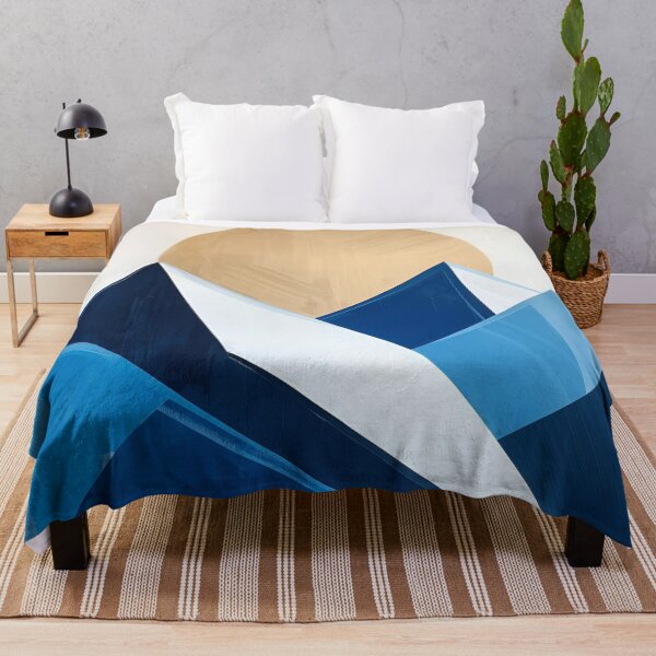 Item preview, Modern Geometric Mountain Art – Abstract Blue Peaks with Golden Sun designed and sold by SimplyJasper.