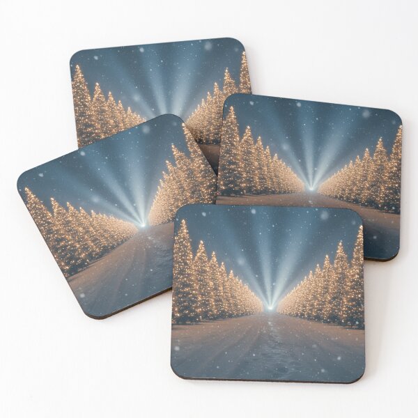 Item preview, Snowy Path Lined with Glowing Christmas Trees at Night designed and sold by homydesign.