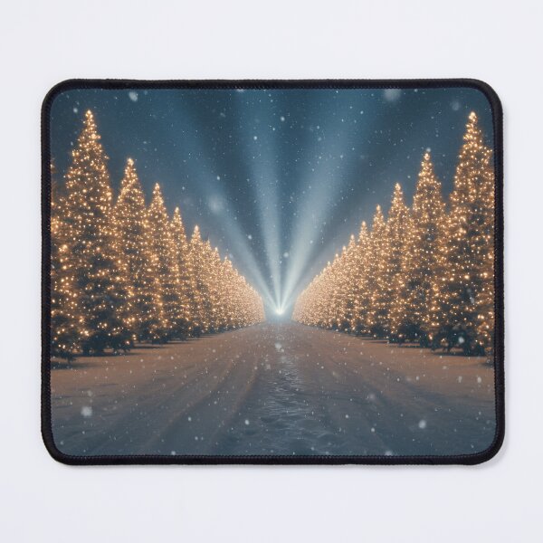 Item preview, Snowy Path Lined with Glowing Christmas Trees at Night designed and sold by homydesign.
