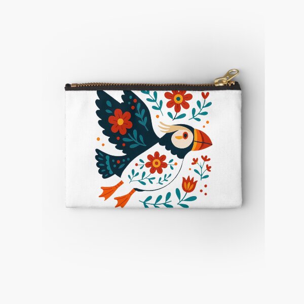 Item preview, Cute Flying Patterned Puffin with Flowers - Scandinavian Folk Art by heidiannemorris © designed and sold by FOLK ART FUSION by heidiannemorris.