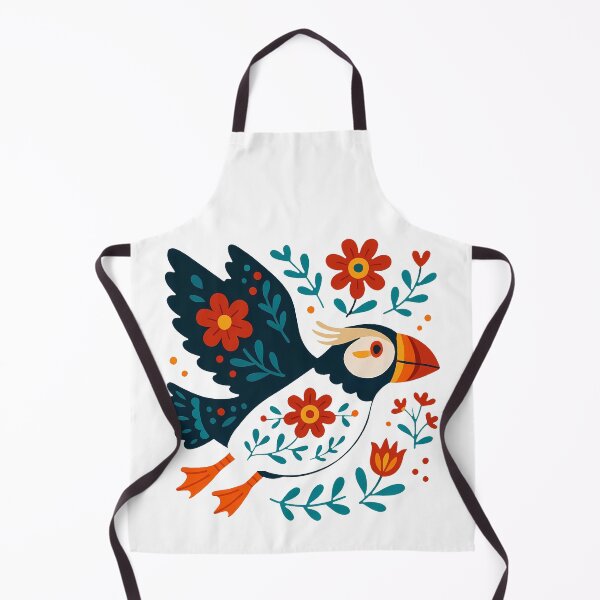 Item preview, Cute Flying Patterned Puffin with Flowers - Scandinavian Folk Art by heidiannemorris © designed and sold by FOLK ART FUSION by heidiannemorris.
