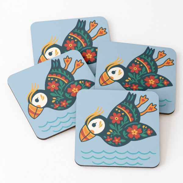 Item preview, Cute Diving Patterned Puffin - Scandinavian Folk Art by heidiannemorris © designed and sold by FOLK ART FUSION by heidiannemorris.