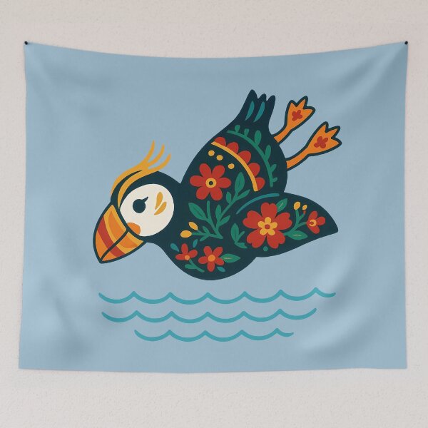Item preview, Cute Diving Patterned Puffin - Scandinavian Folk Art by heidiannemorris © designed and sold by FOLK ART FUSION by heidiannemorris.