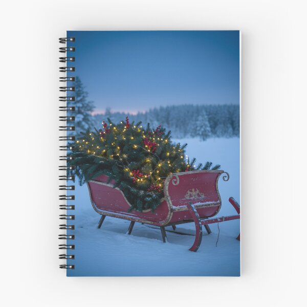 Item preview, Vintage Red Sleigh with Lit Christmas Tree in Snow designed and sold by homydesign.