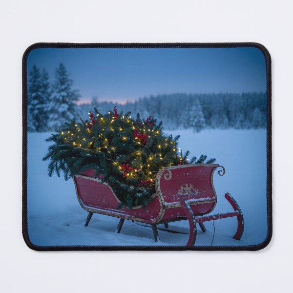 Item preview, Vintage Red Sleigh with Lit Christmas Tree in Snow designed and sold by homydesign.