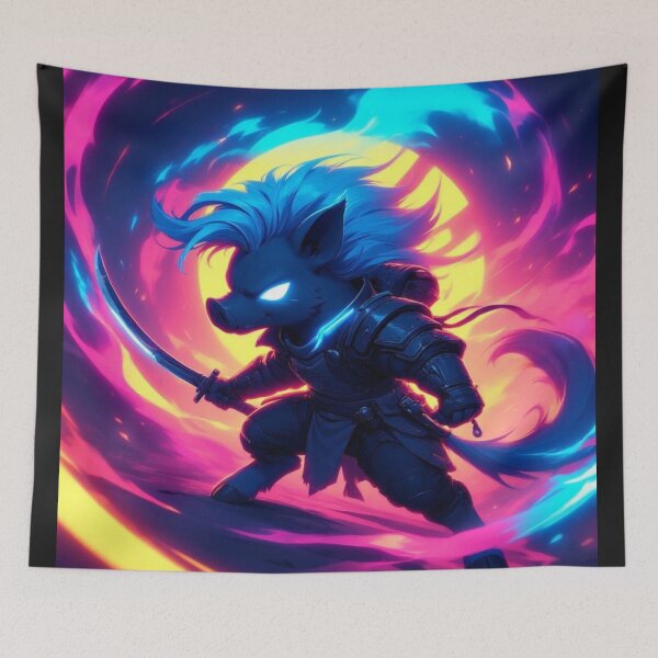 Item preview, Neon Cyberpunk Boar Samurai with Glowing Katana designed and sold by SweetRossel.