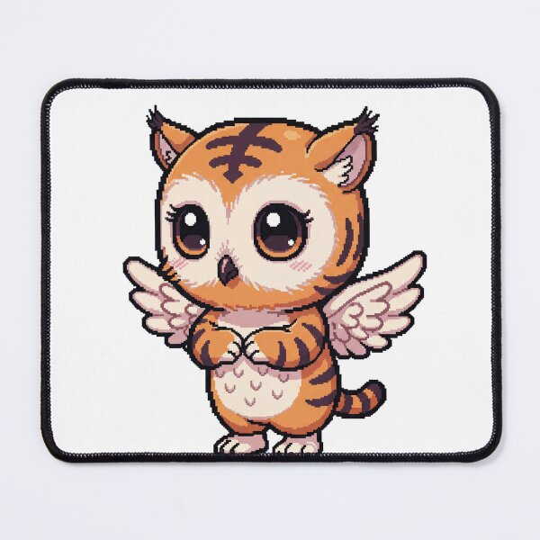 Item preview, Shy Baby Owl-Tiger with Tiny Wings – Adorable Kawaii Pixel Sticker designed and sold by Pixel Girl Aesthetic Studio.