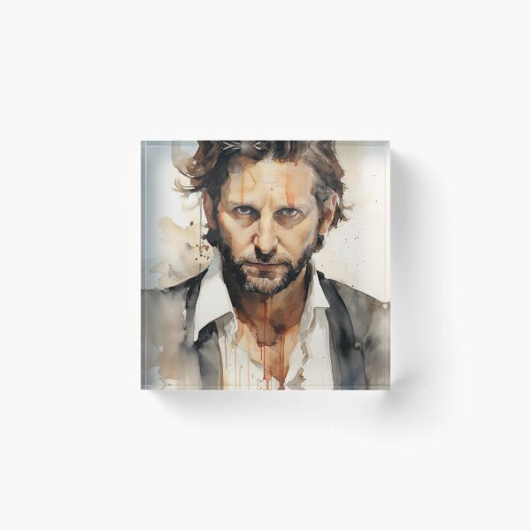 Item preview, A captivating portrait of Bradley Cooper with splashes of color and an intense expression designed and sold by Jerhus.