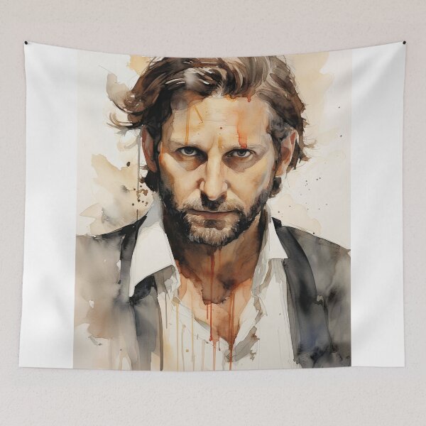 Item preview, A captivating portrait of Bradley Cooper with splashes of color and an intense expression designed and sold by Jerhus.