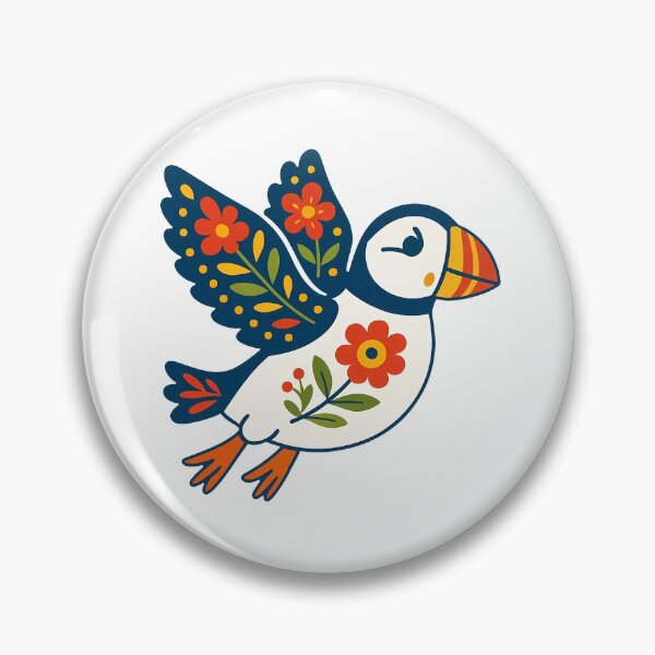 Item preview, Cute Flying Patterned Puffin - Scandinavian Folk Art by heidiannemorris © designed and sold by FOLK ART FUSION by heidiannemorris.
