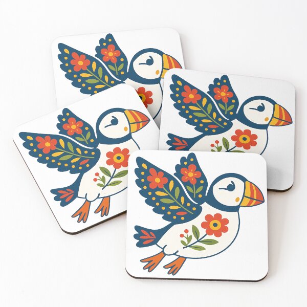 Item preview, Cute Flying Patterned Puffin - Scandinavian Folk Art by heidiannemorris © designed and sold by FOLK ART FUSION by heidiannemorris.