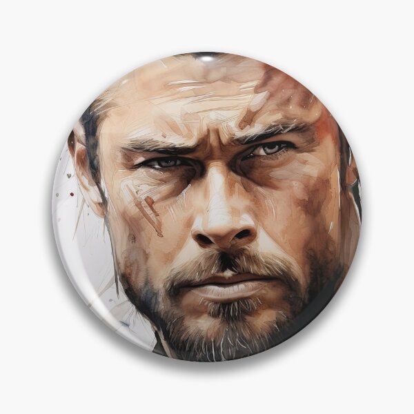 Item preview, An expressive portrait of Chris Hemsworth, with an artistic and detailed background, highlighting powerful features and intense emotions. designed and sold by Jerhus.