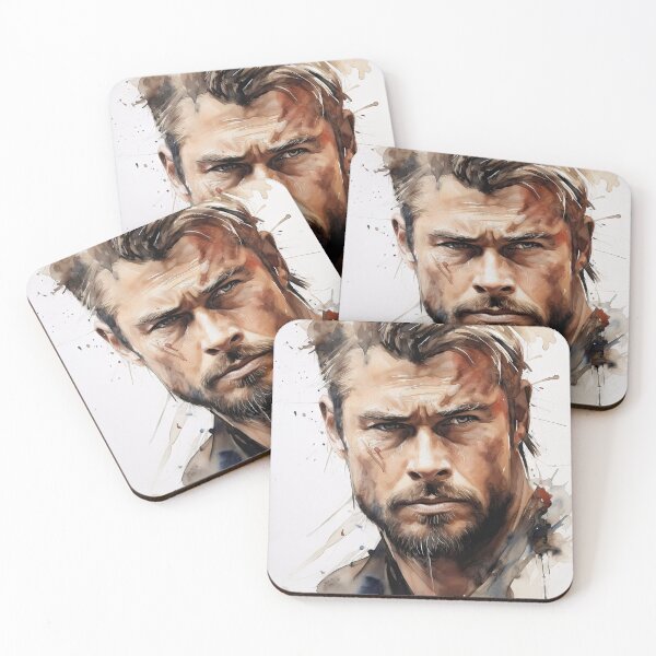 Item preview, An expressive portrait of Chris Hemsworth, with an artistic and detailed background, highlighting powerful features and intense emotions. designed and sold by Jerhus.