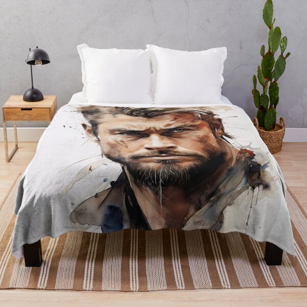 Item preview, An expressive portrait of Chris Hemsworth, with an artistic and detailed background, highlighting powerful features and intense emotions. designed and sold by Jerhus.