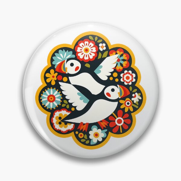 Item preview, Cute Patterned Flying Puffins - Scandinavian Folk Art by heidiannemorris © designed and sold by FOLK ART FUSION by heidiannemorris.