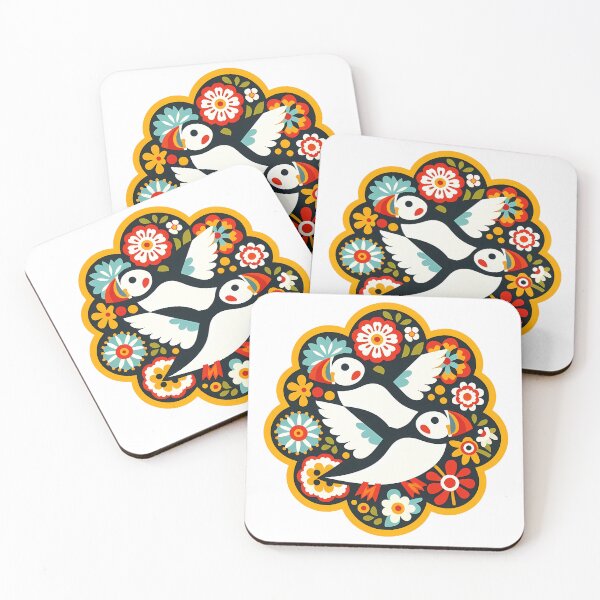 Item preview, Cute Patterned Flying Puffins - Scandinavian Folk Art by heidiannemorris © designed and sold by FOLK ART FUSION by heidiannemorris.
