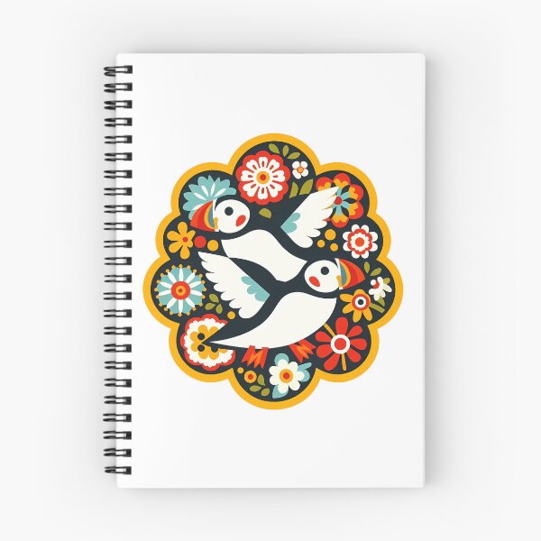 Item preview, Cute Patterned Flying Puffins - Scandinavian Folk Art by heidiannemorris © designed and sold by FOLK ART FUSION by heidiannemorris.