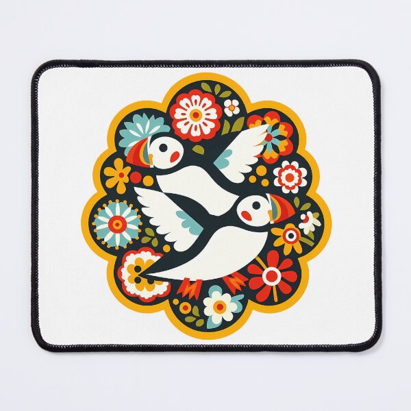 Item preview, Cute Patterned Flying Puffins - Scandinavian Folk Art by heidiannemorris © designed and sold by FOLK ART FUSION by heidiannemorris.