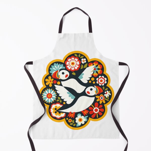 Item preview, Cute Patterned Flying Puffins - Scandinavian Folk Art by heidiannemorris © designed and sold by FOLK ART FUSION by heidiannemorris.