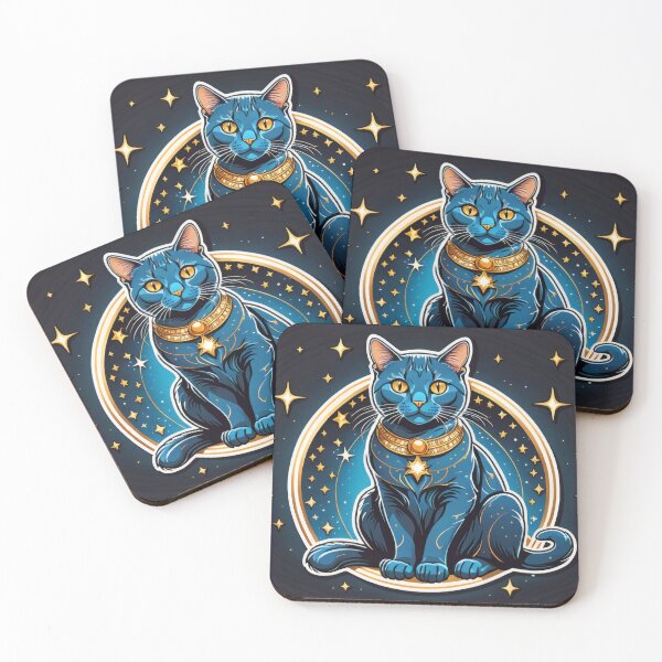 Item preview, Astral Blue Cat with Golden Stars – Mystical Universe Artwork designed and sold by Visualynx.