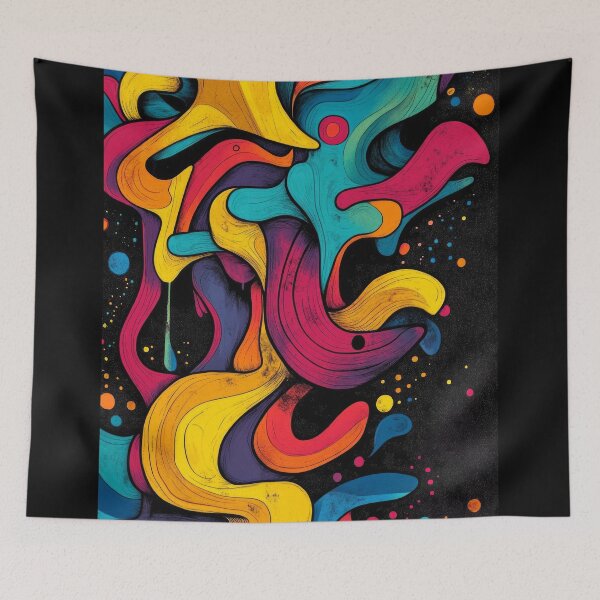 Item preview, Vibrant shapes dance against a black background, creating a symphony of brilliant colors. designed and sold by Jerhus.