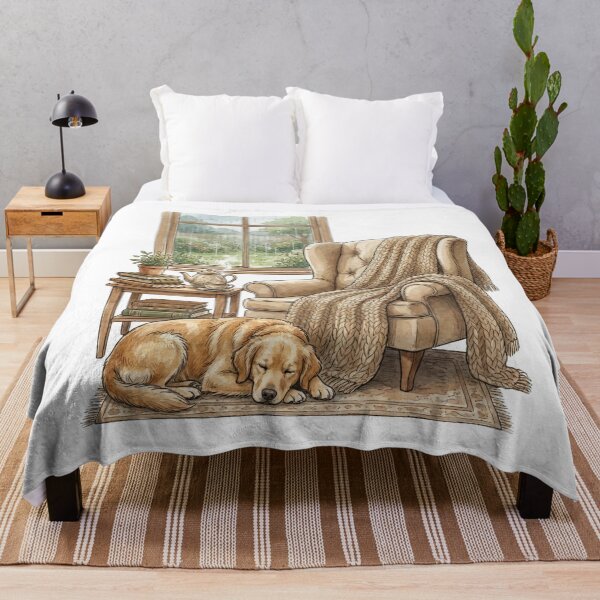 Item preview, Cozy Rainy Day Reading Nook with Golden Retriever designed and sold by EverBranz-stor.
