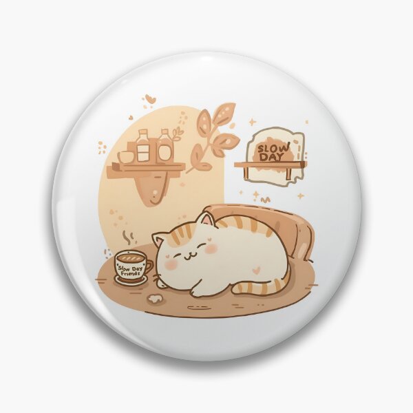 Item preview, Cat lying belly-down on wooden table – Cozy chubby mascot illustration | Slow Day Friends designed and sold by SlowDayFriends.