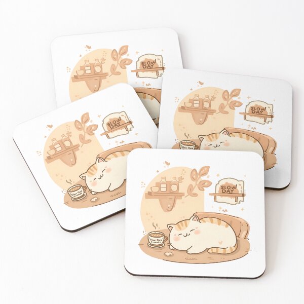 Item preview, Cat lying belly-down on wooden table – Cozy chubby mascot illustration | Slow Day Friends designed and sold by SlowDayFriends.