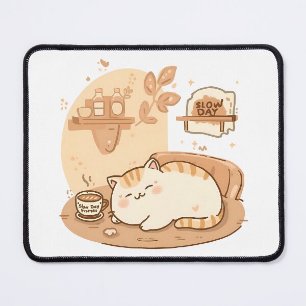Item preview, Cat lying belly-down on wooden table – Cozy chubby mascot illustration | Slow Day Friends designed and sold by SlowDayFriends.